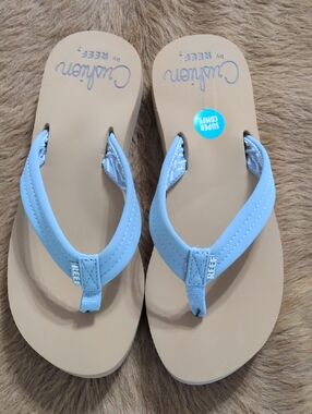 Reef Women’s Light Blue Strap Tan Footbed Sandals